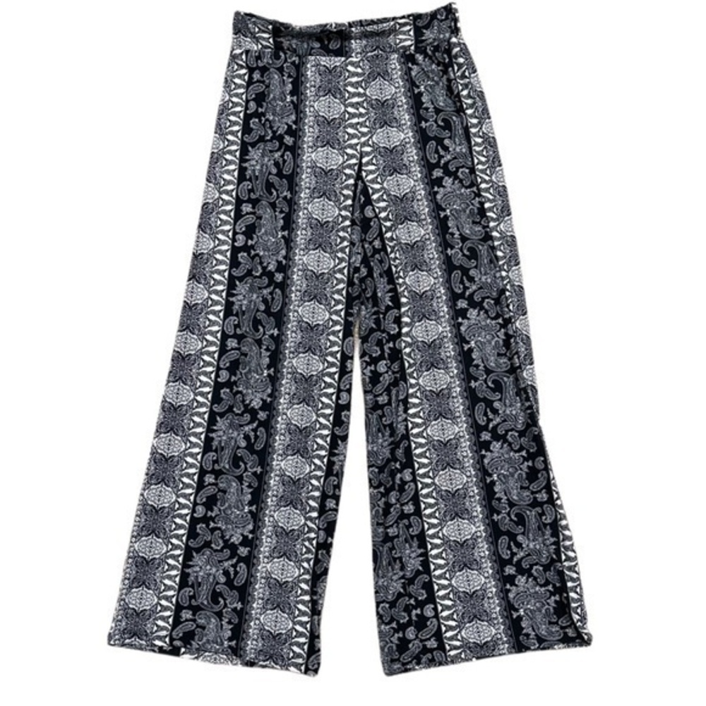 Ashley Blue Black & White Wide‎ Leg Paisley Print Pants Sz M